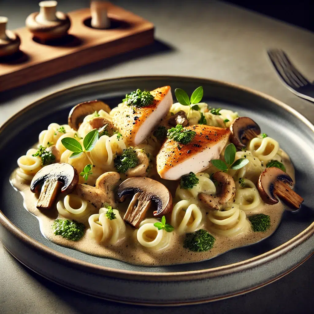 Frühlingshafte Bärlauch-Spätzle mit Hähnchen & Pilzen