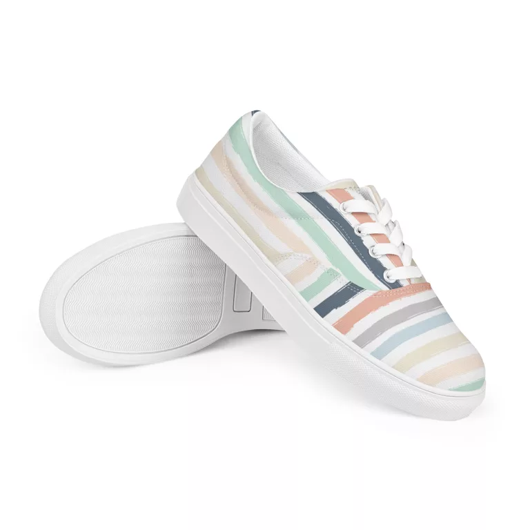 Sommerlicher Girls Sneaker Märta Linjer mit pastellfarbenen Streifen aus Leinen und EVA-Sohle – exklusiv von Frau Hippe, nachhaltig gefertigt